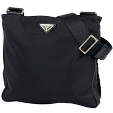 PRADA Plate Shoulder Bag Nylon Black with Dust Bag #BS2230