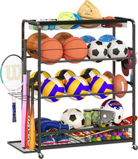 Garage Sports Equipment Organizer,Sports Ball Organizer with Wheels,Basket,Ball