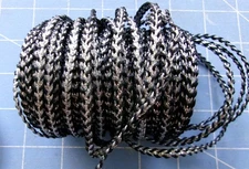 Spool of Shiny BLACK WHITE SILVER Cord Braid craft basket metallic trim Vintage
