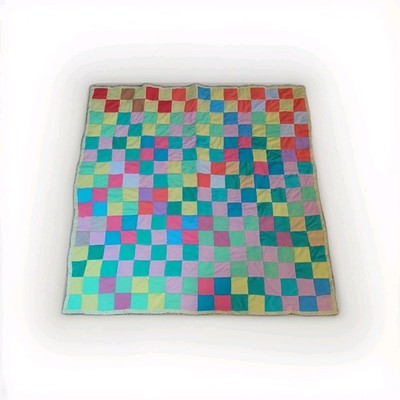 Handmade Cathedral Window Pattern Pink, Yellow And Green Small  Baby Quilt 37x30
