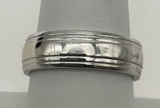14K White Gold 6.6mm High Polished w/ Design Wedding Band