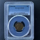 1914 D PCGS VF25 Lincoln Wheat Penny Key Date Coin Old Blue Holder Brown