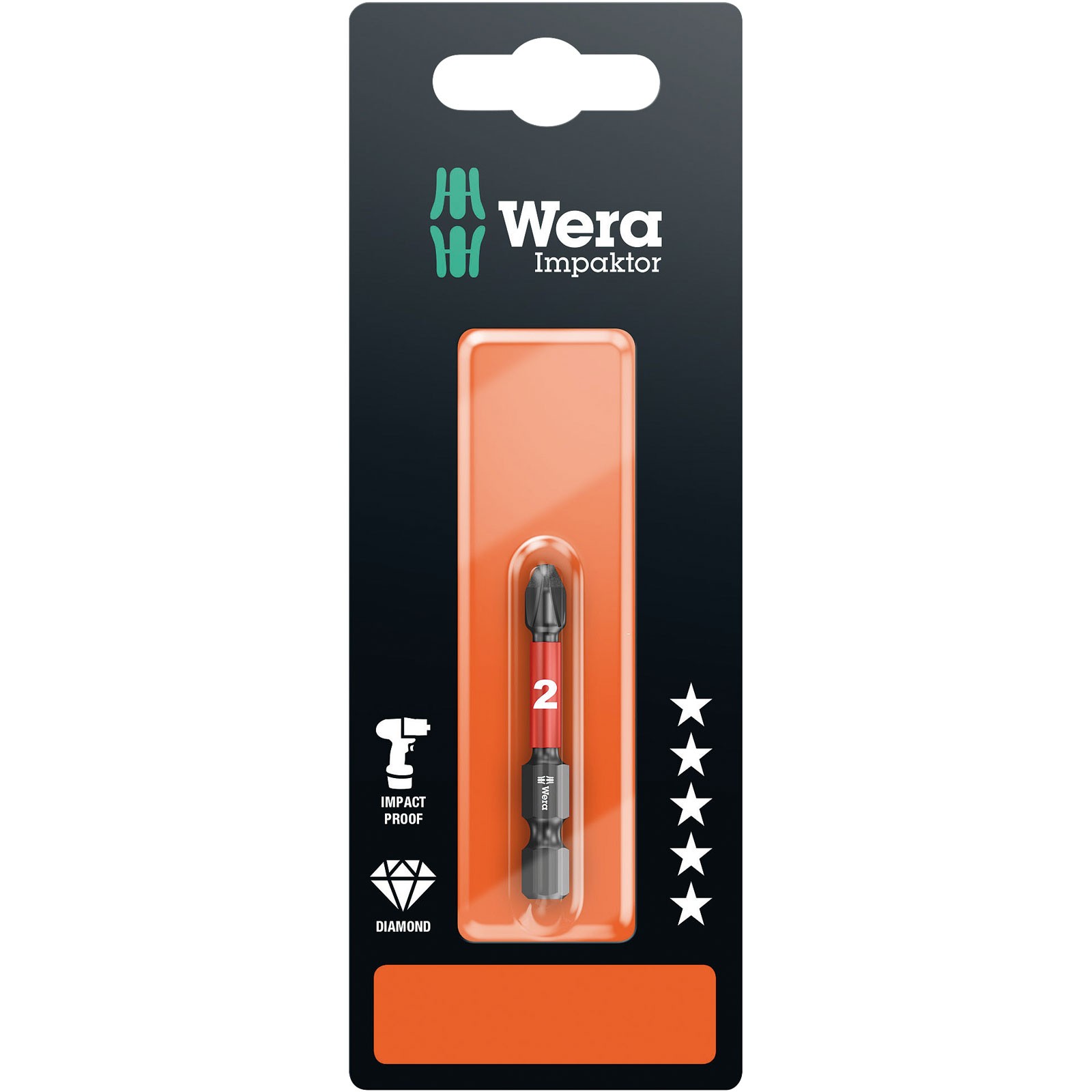 Wera 851/4 Impaktor Diamond Bit for Phillips Screws PH2 x 50mm
