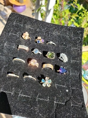 15 Goldtone 1 Silvertone Cocktail Style Rings Stacking Bulky Glass Gems Sz 7-9