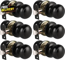 6 Pack Matte Black Door Knobs Round Interior Passage Handles for Hall and Closet