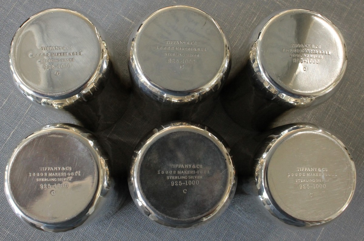 Tiffany & Co Set of 6 Goblets Sterling Silver 15602 4811 Hammered
