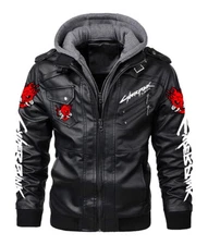Men's Samurai Cyberpunk 2077 Bomber Black Leather Jacket - Halloween Costume