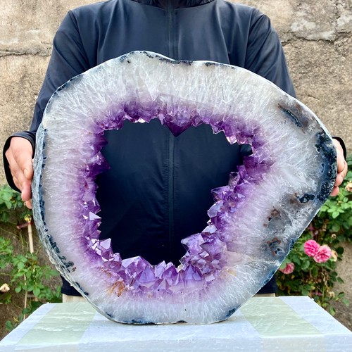 12.1LB Natural Amethyst Cave Crystal Slice Crescent shaped Hand Cut Repai - 第 6/19 張圖片