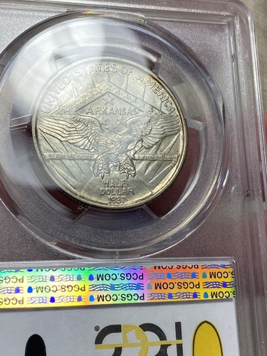 1937 Arkansas Commemorative Silver Half Dollar MS65 PCGS Crusty Original - Picture 7 of 8