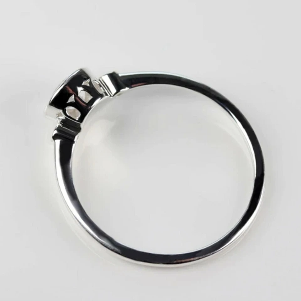 0.9 TCW Round Moissanite Three Stone Bezel Engagement Ring 14k White Gold Plated - Image 3 of 4