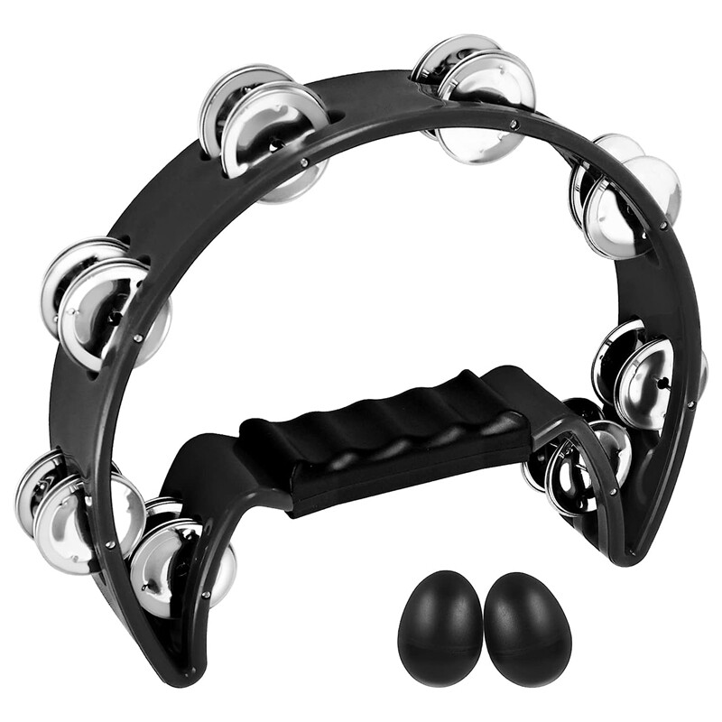 Tambourine,Metal Jingles Hand Held Percussion Half Tambourine and