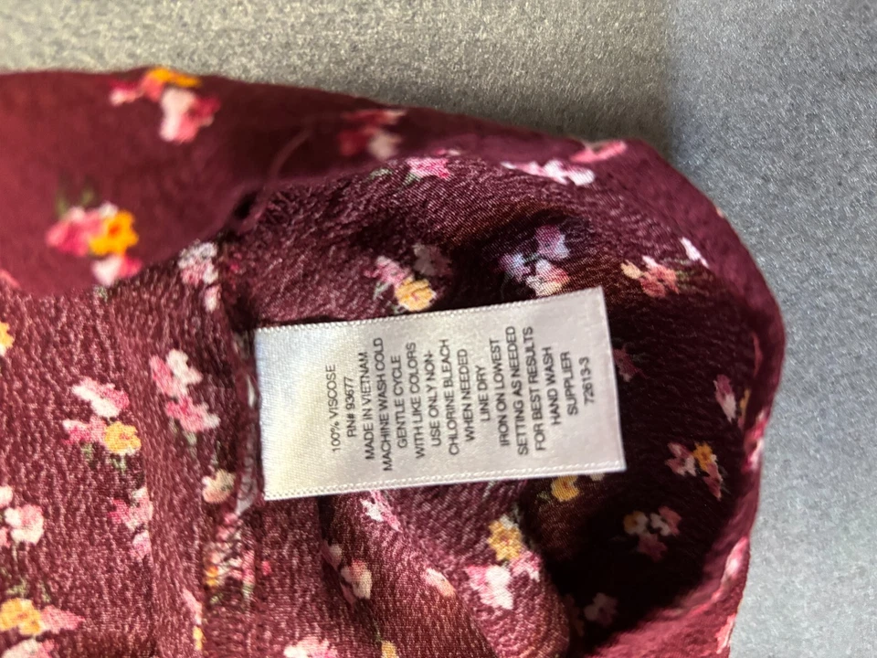 Vestido Ana Shift Midi Campana Volantes Media Manga Boho Borgoña Floral Para Mujer Talla L Foto 4 de 4