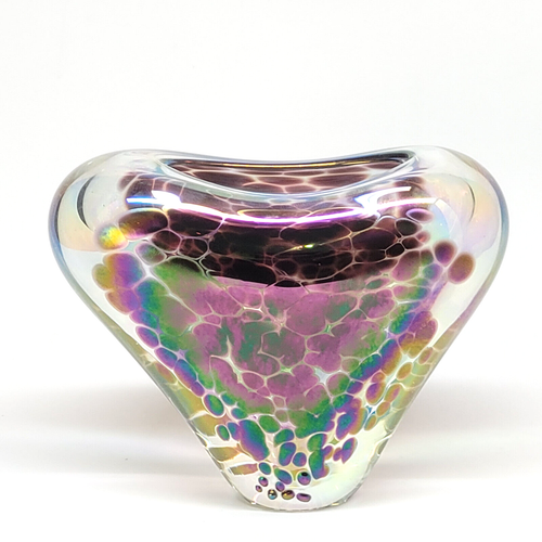 Jan Benda Studio Art Glass Heart Shaped Vase Krystyna Glass Studio Iridescent 4" - Picture 10 of 20
