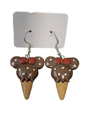 Minnie Mouse Earrings Chocolate Ice Cream Cone Dangle Drop Earrings Mickey Mouse