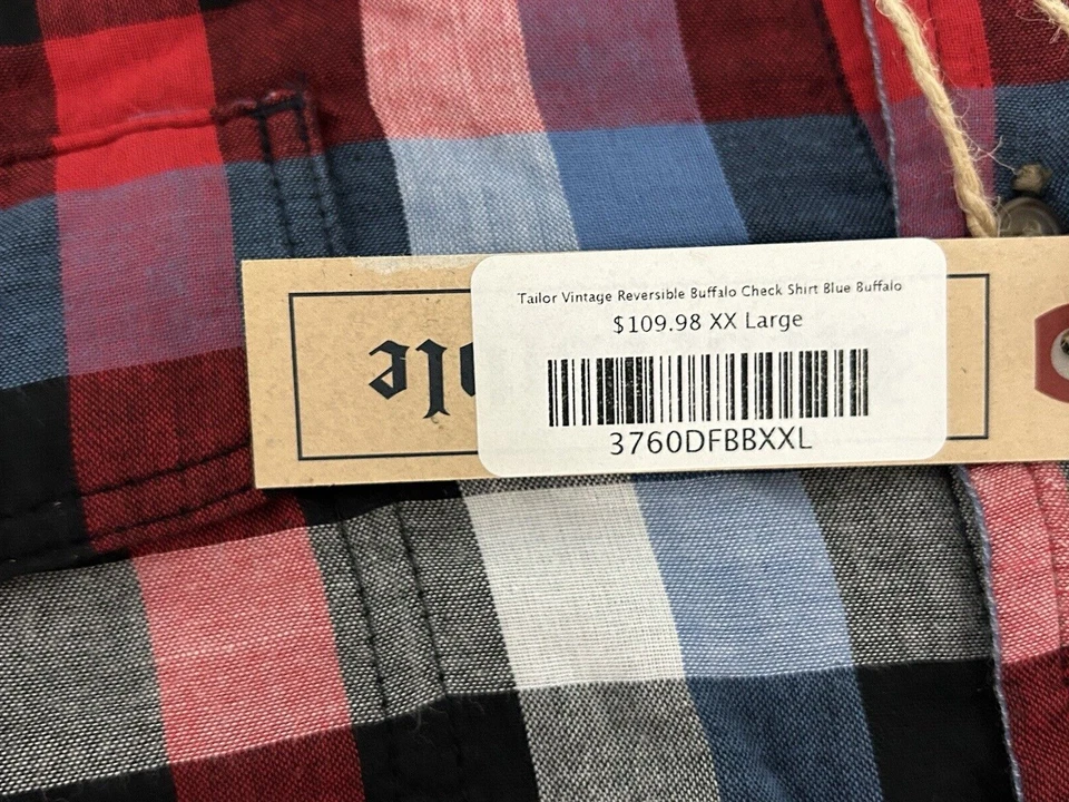 Camisa masculina xadrez Buffalo vintage Taylor 2XL xadrez azul reversível NOVA - Imagem 4 de 4