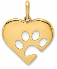 14k Yellow Gold Polished Heart w/ Paw Print Pendant