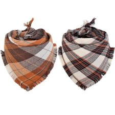Fall Dog Bandana Autumn Thanksgiving Plaid Reversible Triangle Bibs Scarf Acc...