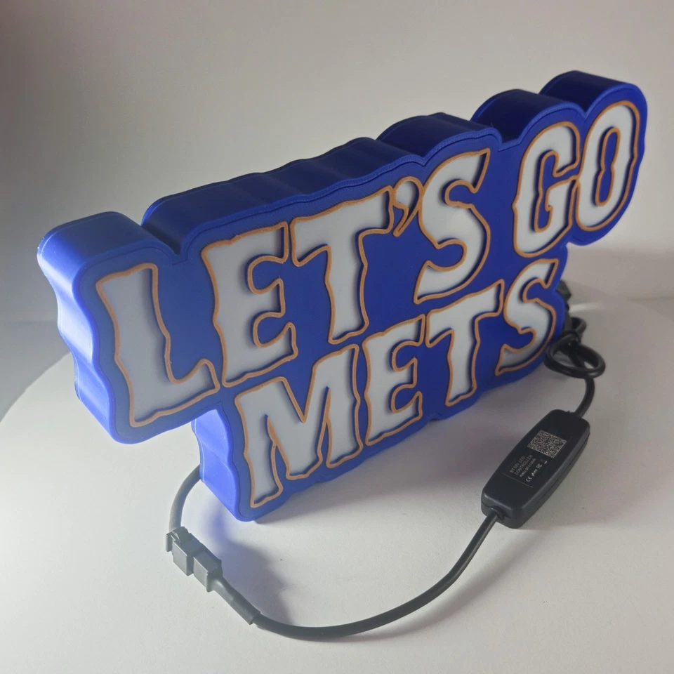 Caixa de luz impressa em 3D LET'S GO METS | Tela de mesa, parede ou prateleira NY Mets - Imagem 2 de 4