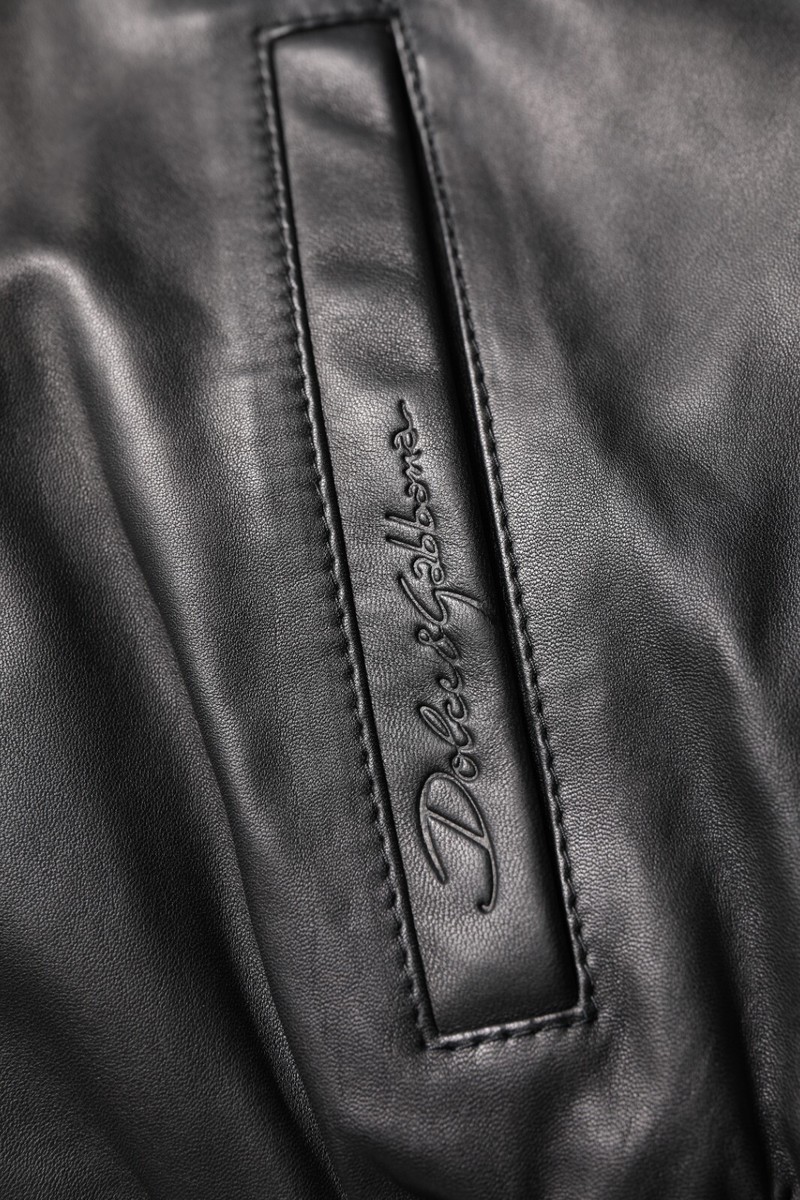 DOLCE & GABBANA Jacket Black Lambskin Leather Full Zip Biker IT48