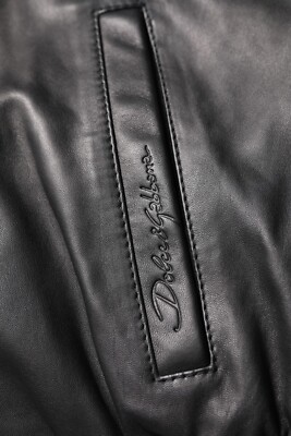 DOLCE & GABBANA Jacket Black Lambskin Leather Full Zip Biker IT48
