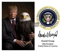 PRESIDENT DONALD TRUMP HOLDING BALD EAGLE PRESIDENTIAL SEAL 8X10 AI PHOTO