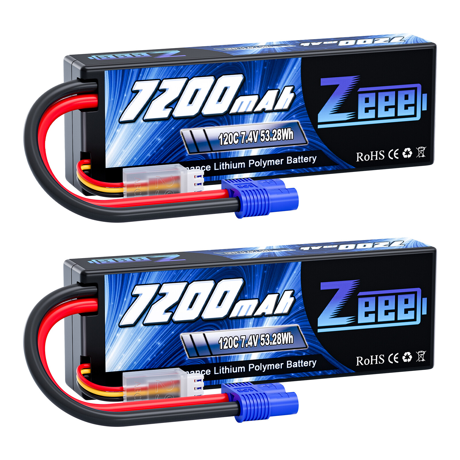 2x Zeee 2S Lipo Battery 7200mAh 7.4V 120C EC3 for RC Car Truck Truggy Buggy Tank