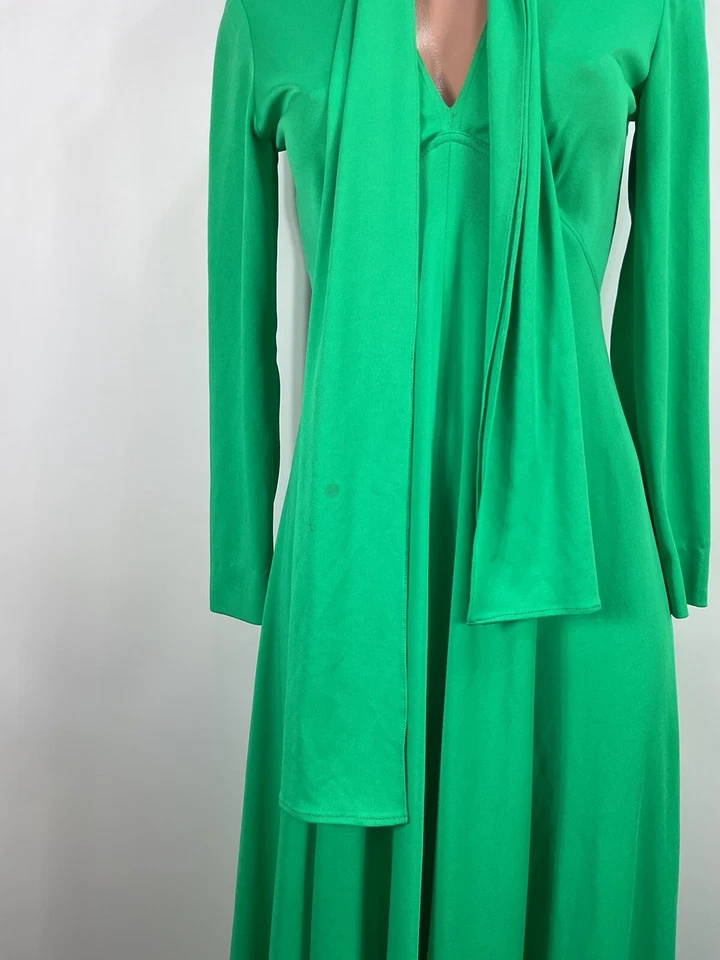 Victor Costa длинным рукавом макси платье винтажный 60-х 70-х Kelly зеленый v-образным вырезом размер 6 - Изображение 4 из 4