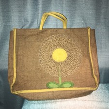 Vintage Paul B Stone Original Straw Handbag Large Purse 16 x 14 Retro Yarn Daisy