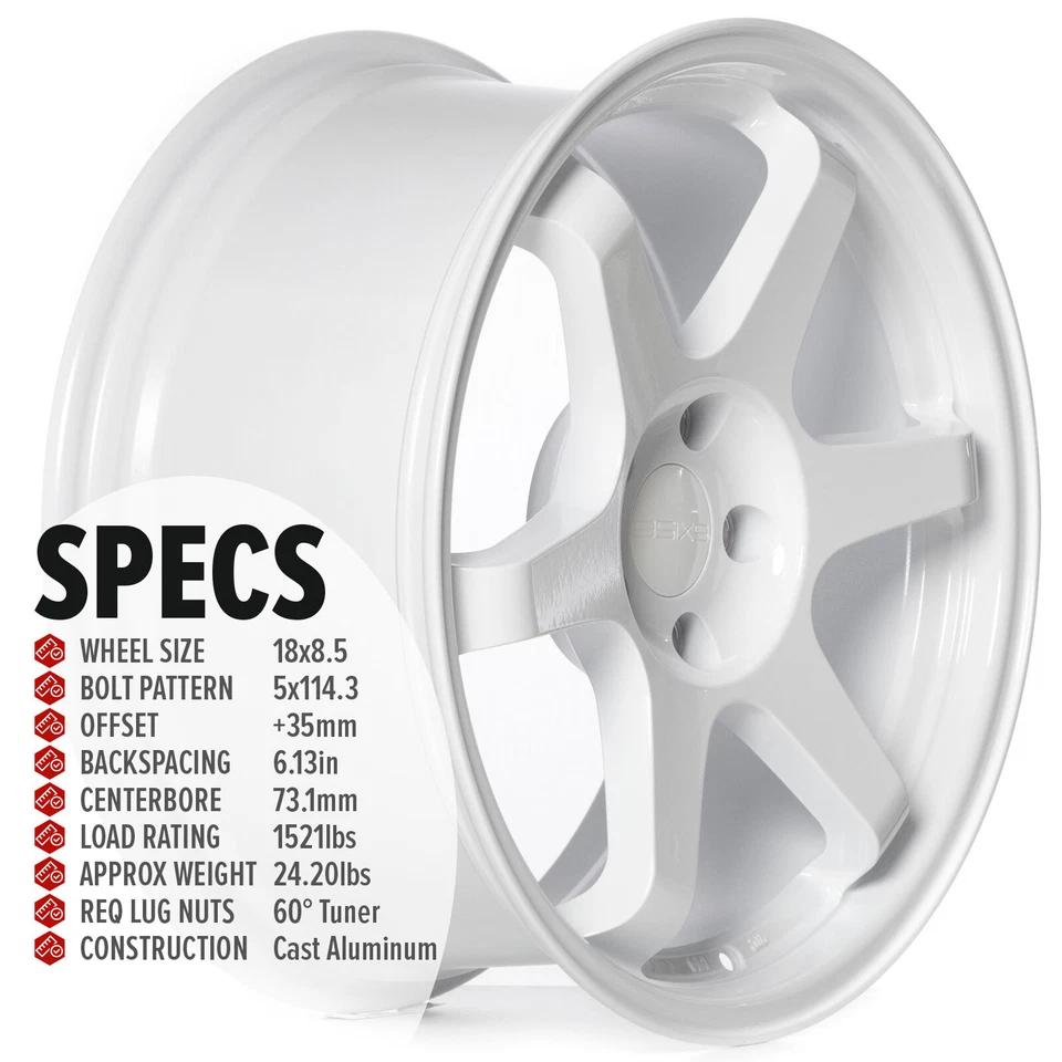 1 9SIX9 SIX-1 18x8,5 5x114,3 +35 RUEDA BLANCA BRILLANTE ESTILO TE37 JDM DERIVA CÓNCAVA Foto 3 de 4