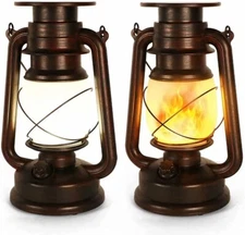 2PCS Led Vintage Solar Powered Realistic Flicker Flame Lantern w/Remote Outdoor