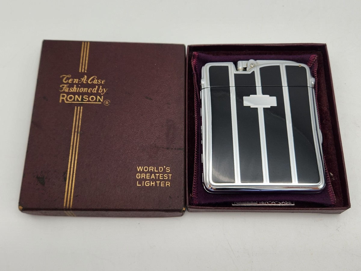 Vintage Ronson Ten-A-Case Lighter Cigarette Case Combo Black