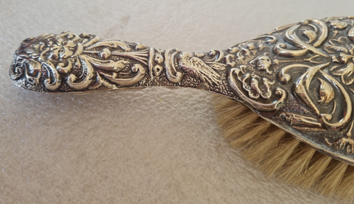 Large Antique Art Nouveau Sterling Silver Brush - Green Man & Birds - Picture 9 of 24