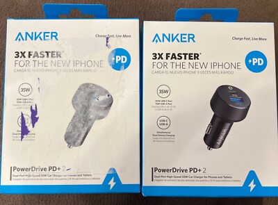 2 Pack Anker PowerDrive PD+2 35W Car Charger Adapter 20W USB-C PD Fast Charging