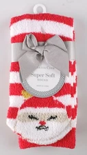 Charter Club Womens Super Soft Red Stripe Santa Fuzzy Butter Socks Size 9-11 NEW