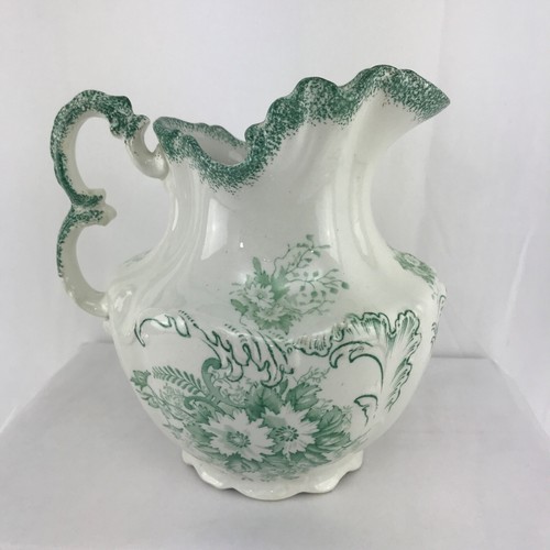 ANTIQUE GREEN FLORAL TRILBY WOOD & SON PITCHER ENGLAND - Picture 12 of 12