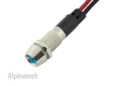 PL8-B ATI 8mm Blue 12V  LED Metal Indicator Pilot Dash Light Lamp Wire Leads 