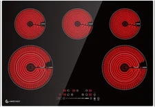 30 Inch 8400W 5 Burner Electric Cooktop, Drop-In Ceramic Glass Cooktop, 16 Power