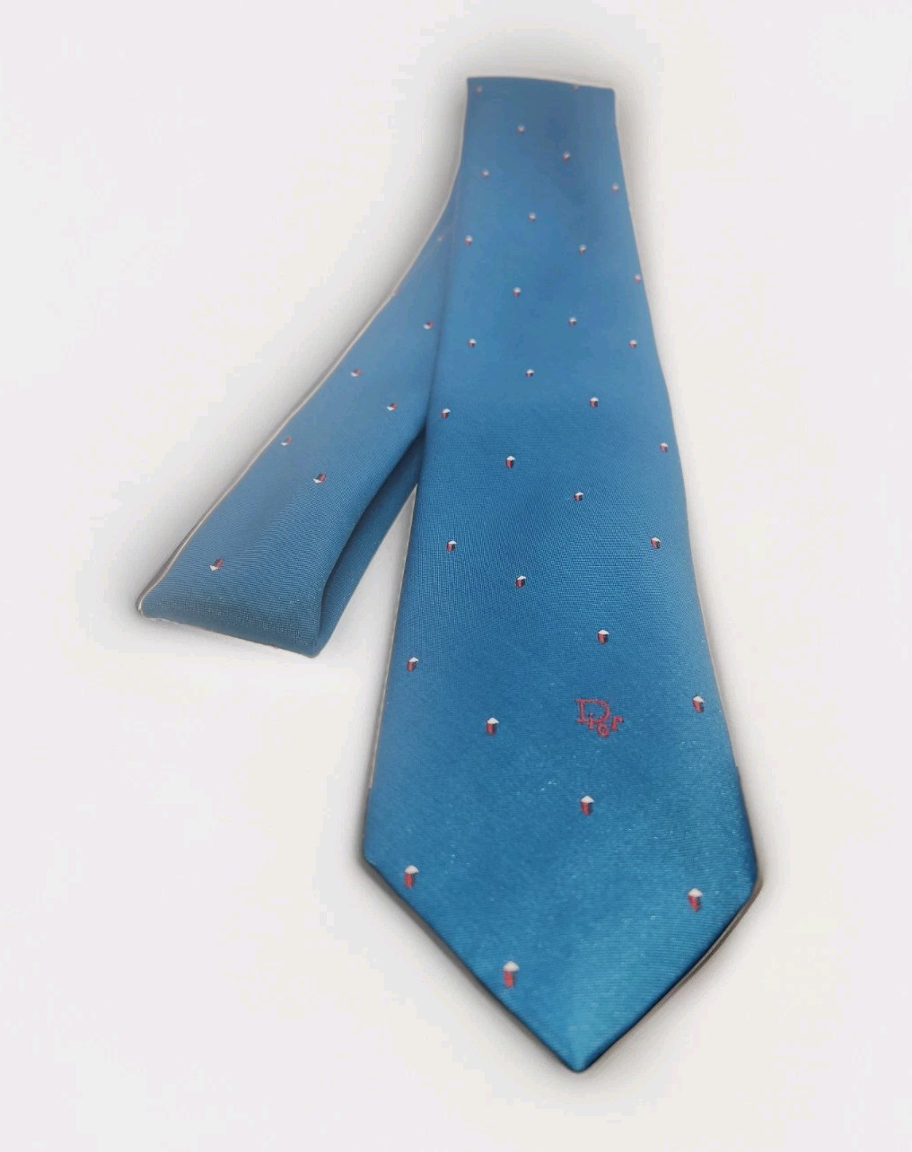 Christian Dior Mens Blue Silk Blend Necktie Italy Designer Tie Red White...