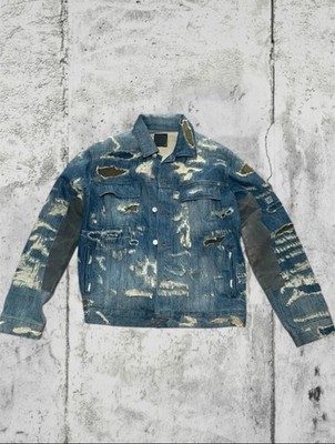 Givenchy AW22  Boro'' distressed Denim Jacket with moleskin leather applications