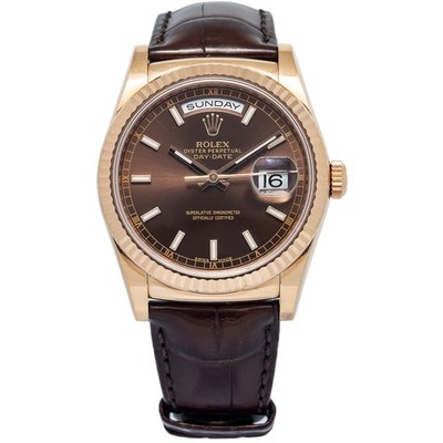 Rolex Day-Date 118135 2016 Card Auto 18k Rose Gold Chocolate Dial Unisex 36mm