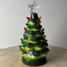 Ceramic Light Up Christmas Tree Multicolor Lights Star Topper Tabletop Decor 6"