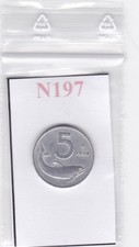 N197 Moneta Coin ITALIA Repubblica Italiana 5 Lire Delfino 1954