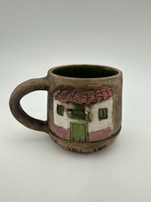 Vintage Colombian Pottery Mug Rustic Casa Village Folk Art Ceramic Coffee Cup