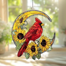 Cardinal Bird Sunflower Acrylic Suncatcher, Window Hanging Memoria