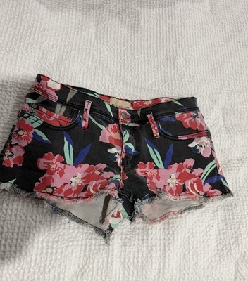 Roxy Denim Womens Juniors Floral Black Cutoff Shorts Sz 3/26 Minimal Wear