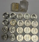 Tubed Roll of 20 GEM BU 1963D Franklin Silver Half Dollars $10 Face Value FV 50c