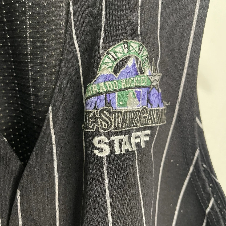 1998 Rare MLB All Star Game Colorado Rockies Staff Vest Majestic Pinstripe XL - Image 3 of 4