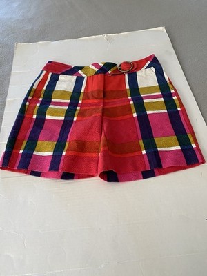 Trina Turk Walking Shorts Size 0 Self Belted, Zipper Close Mod Plaid Retro Look
