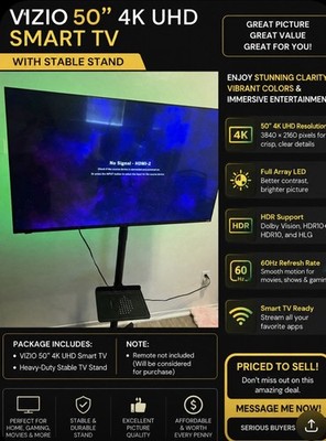 VIZIO 50'' 4K UHD Smart TV, Full Array LED, HDR, Dolby Vision, 60Hz, HDMI, Black