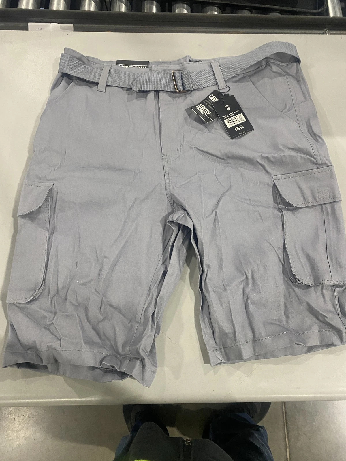 RUGGED TRAIL MEN'S CARGO 4-WAY STRETCH BELTED SHORTS - SIZE: MEN 40 - GRAY
